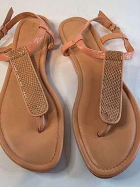 Cole Haan Coral and Tan T‑Strap Sandals Orange Cream Colorway Size 9.5